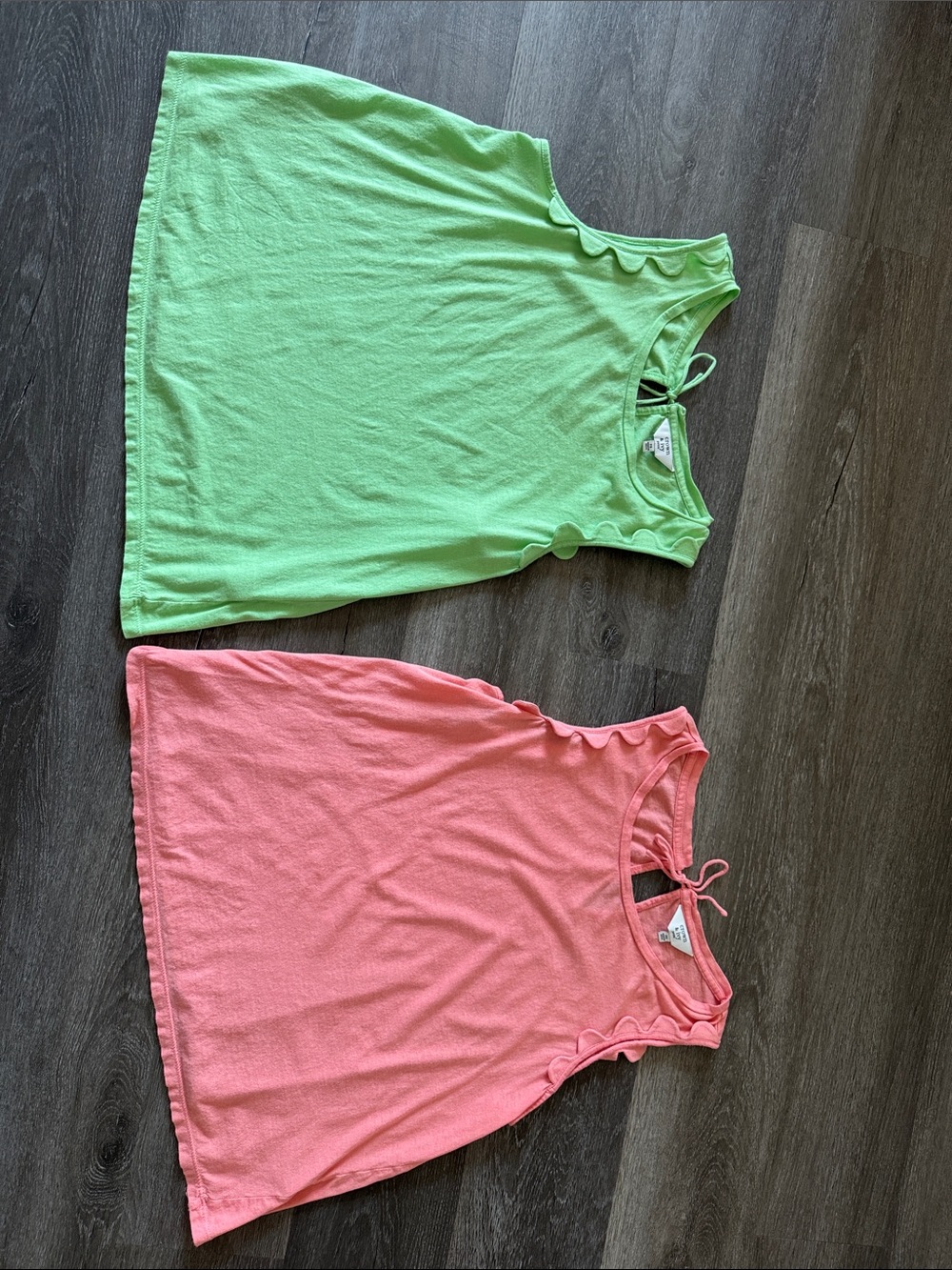 Set of 2 petite small Ruffle Tank Tops - Neon Green & Coral